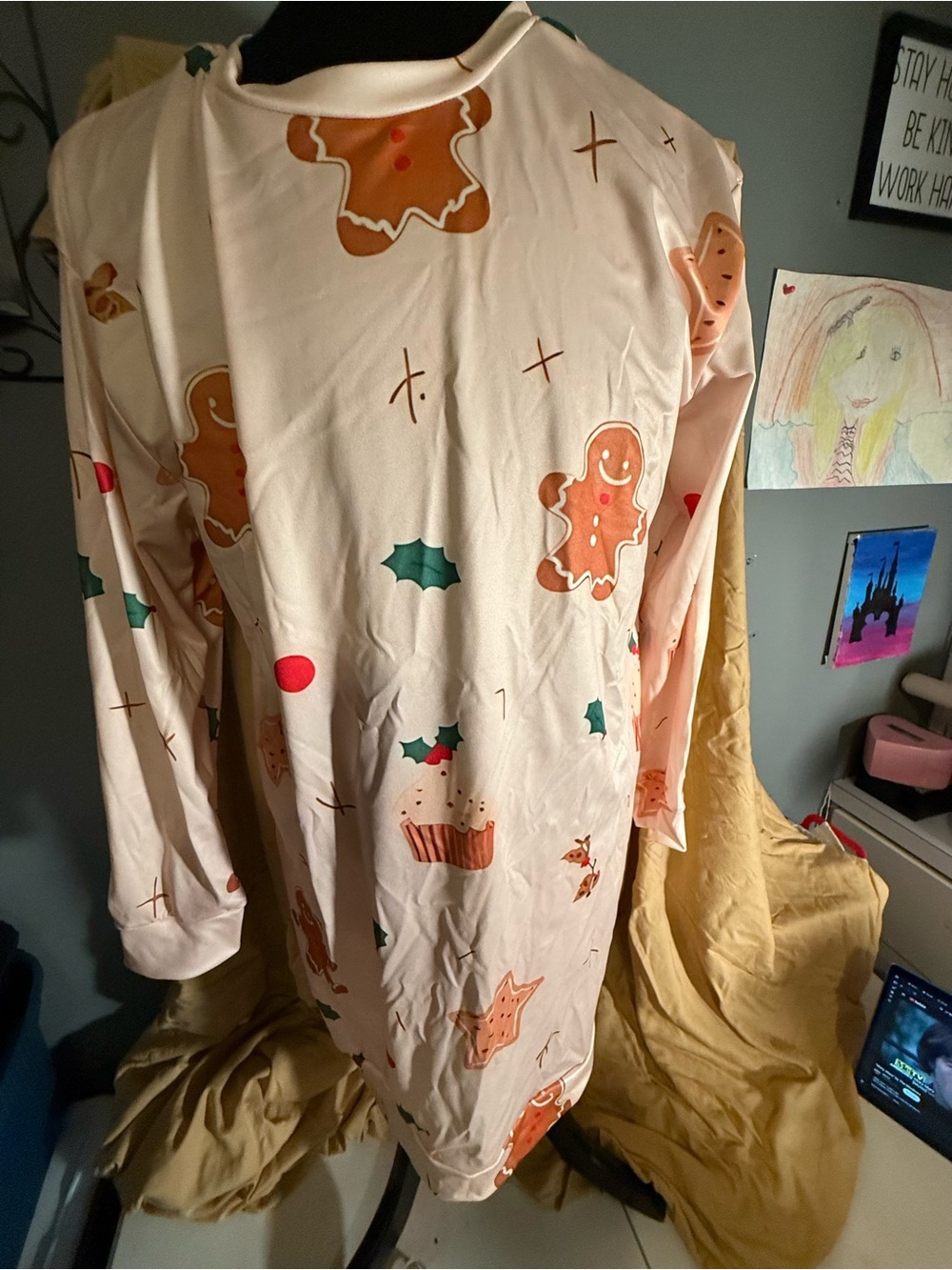 Women’s Gingerbread Print Long Sleeve Casual Dress- xl